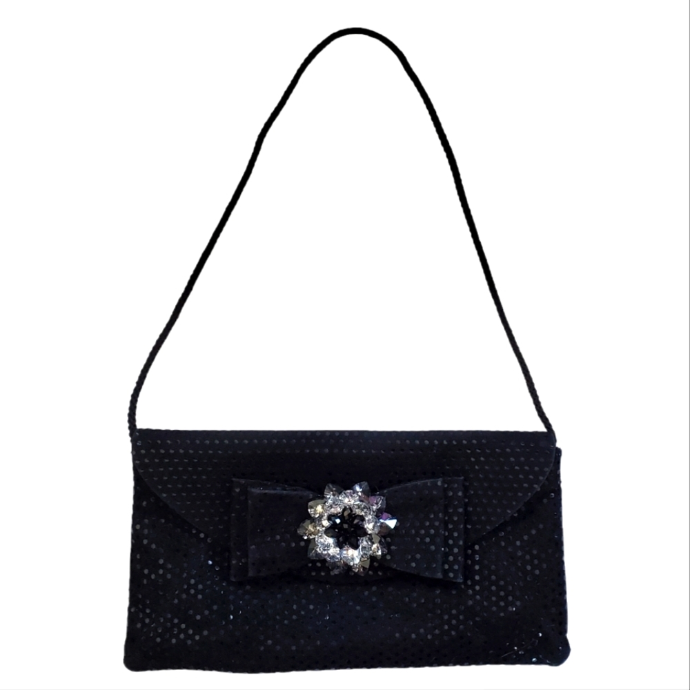 Jessica McClintock Black Clutch with Silver Embellishment
